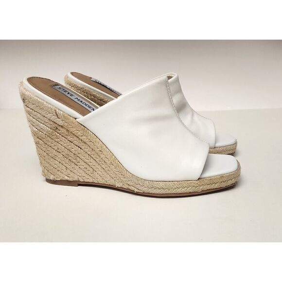 Steve Madden Women's White Urge Espadrille Wedge Heel Leather Sandals Size 8M - Picture 7 of 12